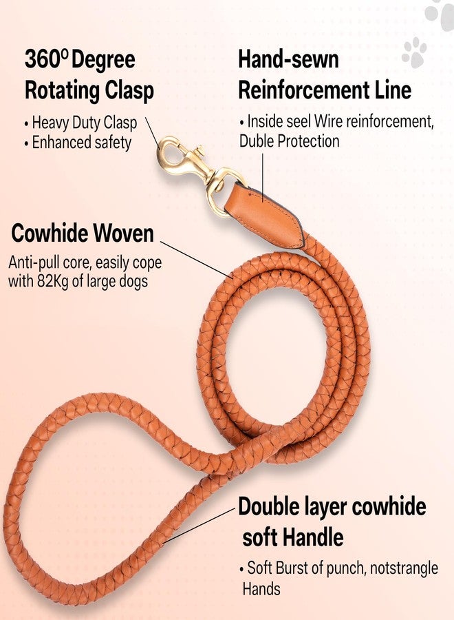 ADIL'S Adil’S Heavy Duty Leather Braided Dog Leash with 360 Degree Rotating Clasp 5 FT Long, Non-Slip Grip Handle, Suitable for Large & Medium Dogs (Cognac) - Image 2